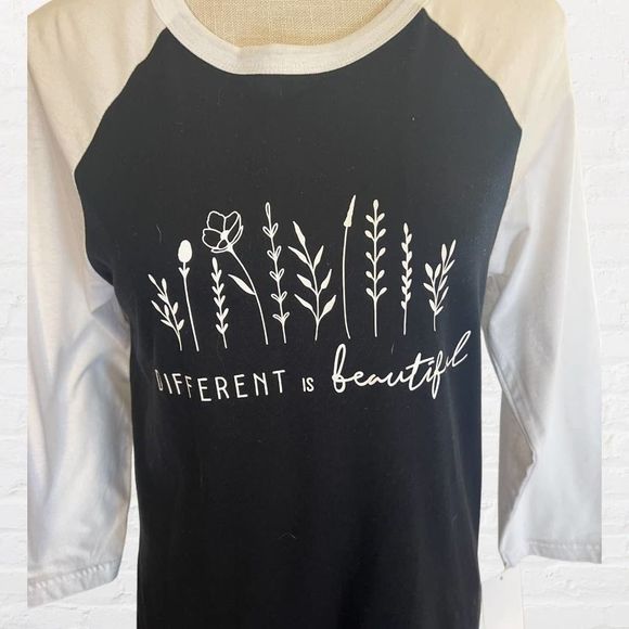 NWT, "Different is Beautiful" Baseball Style 3/4 Sleeve Tee, Small - Picture 2 of 5